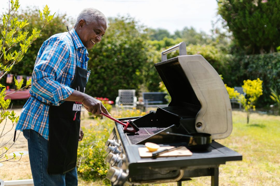 grill prep and backyard setup
